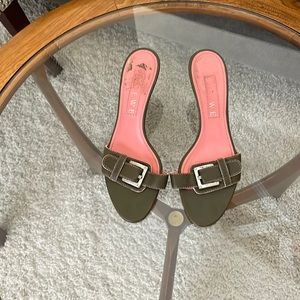 Loewe green kitten heel sandal 37